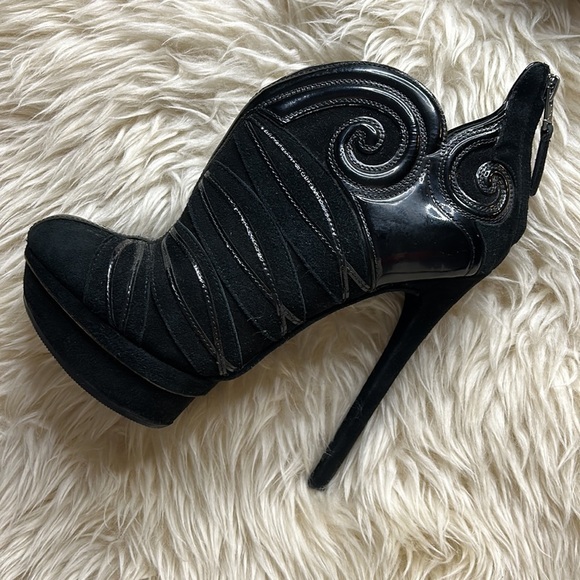 Brian Atwood Figara Suede Patent Platform circus Booties size 37 noir black - Picture 12 of 13